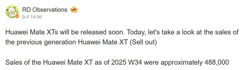 Huawei’s Mate XT Set to Soar: Nearly 500,000 Units Shipped Ahead of Sales Launch!